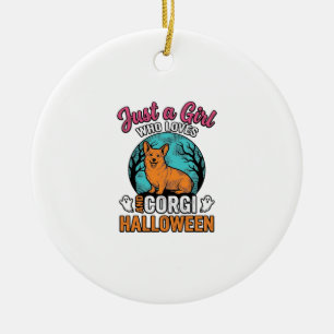 Vintage Corgi Halloween Girl Dog Lover Shirt Desig Ceramic Tree Decoration