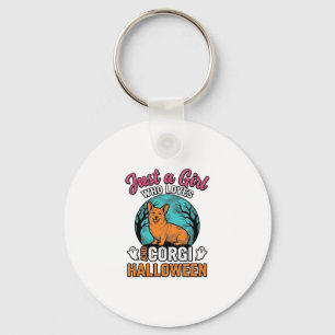 Vintage Corgi Halloween Girl Dog Lover Shirt Desig Key Ring