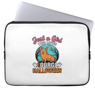 Vintage Corgi Halloween Girl Dog Lover Shirt Desig Laptop Sleeve