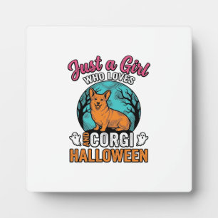 Vintage Corgi Halloween Girl Dog Lover Shirt Desig Plaque