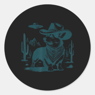Vintage Corgi UFO Funny Corgi Cowboy with UFO Classic Round Sticker