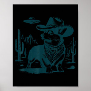 Vintage Corgi UFO Funny Corgi Cowboy with UFO Poster