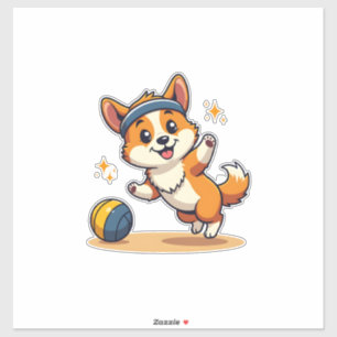 Vintage Corgi Volleyball Dog Vector Illustration S