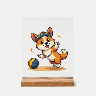 Vintage Corgi Volleyball Dog Vector Illustration S Acrylic Sign