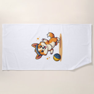 Vintage Corgi Volleyball Dog Vector Illustration S Beach Towel