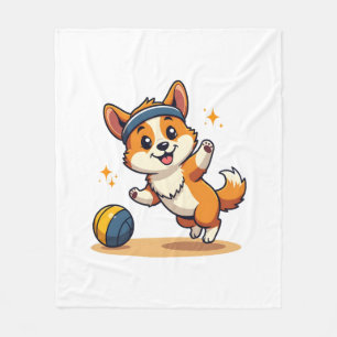 Vintage Corgi Volleyball Dog Vector Illustration S Fleece Blanket