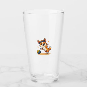 Vintage Corgi Volleyball Dog Vector Illustration S Glass