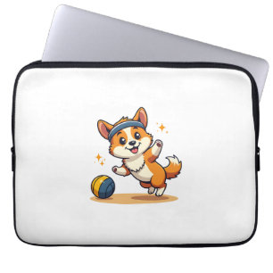 Vintage Corgi Volleyball Dog Vector Illustration S Laptop Sleeve