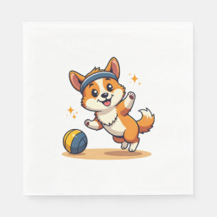 Vintage Corgi Volleyball Dog Vector Illustration S Napkin