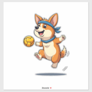 Vintage Corgi Volleyball Illustration Cute Dog Ath