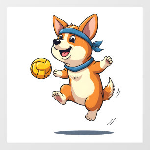 Vintage Corgi Volleyball Illustration Cute Dog Ath