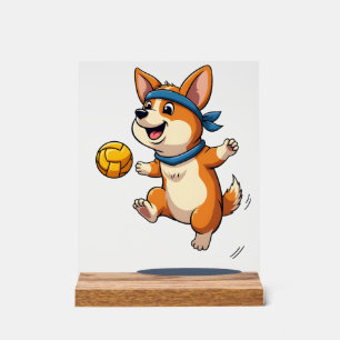 Vintage Corgi Volleyball Illustration Cute Dog Ath Acrylic Sign