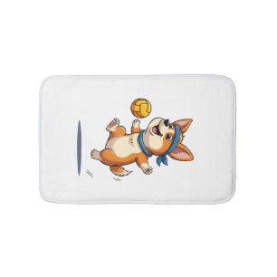 Vintage Corgi Volleyball Illustration Cute Dog Ath Bath Mat