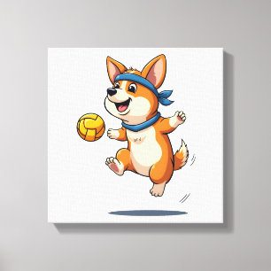 Vintage Corgi Volleyball Illustration Cute Dog Ath Canvas Print