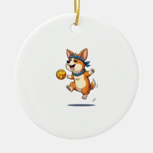 Vintage Corgi Volleyball Illustration Cute Dog Ath Ceramic Tree Decoration