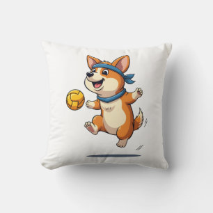 Vintage Corgi Volleyball Illustration Cute Dog Ath Cushion