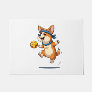 Vintage Corgi Volleyball Illustration Cute Dog Ath Doormat