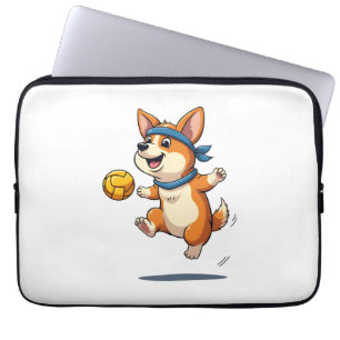 Vintage Corgi Volleyball Illustration Cute Dog Ath Laptop Sleeve