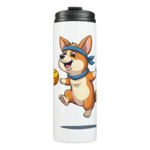Vintage Corgi Volleyball Illustration Cute Dog Ath Thermal Tumbler