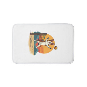 Vintage Corgi Volleyball Retro Sunset Vector Illus Bath Mat