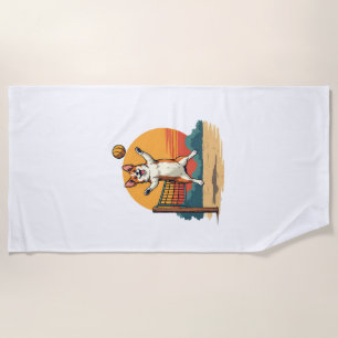 Vintage Corgi Volleyball Retro Sunset Vector Illus Beach Towel