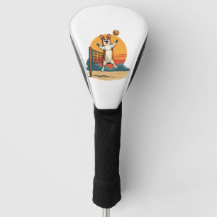 Vintage Corgi Volleyball Retro Sunset Vector Illus Golf Head Cover