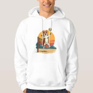 Vintage Corgi Volleyball Retro Sunset Vector Illus Hoodie