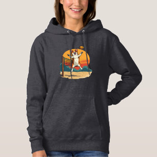 Vintage Corgi Volleyball Retro Sunset Vector Illus Hoodie