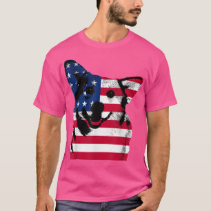 Vintage Corgi With USA Flag 4th Of July Men Women T-Shirt