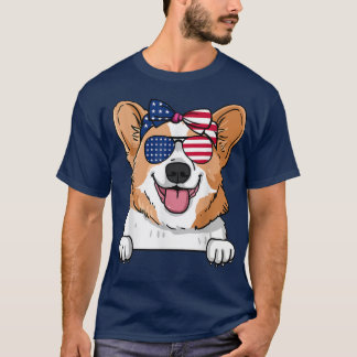 Vintage Corgi With USA Sunglasses And USA Flag Pat T-Shirt