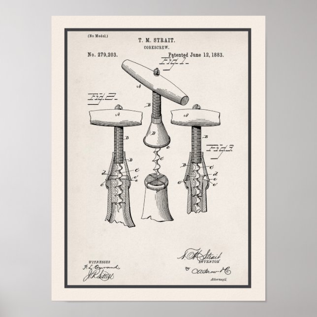 Vintage Corkscrew Illustration Print (Front)