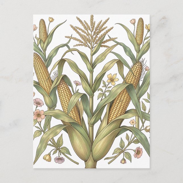 Vintage Corn Stalk Botanical Postcard (Front)