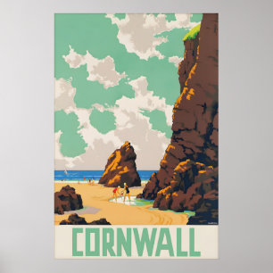 Vintage Cornwall Travel Poster Print, British