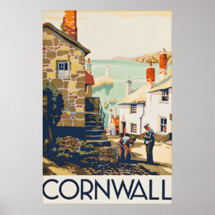 Vintage Cornwall Travel Poster Print, Coastal