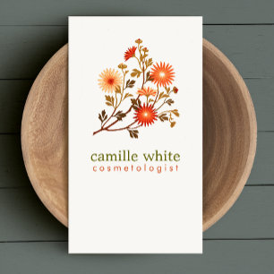Vintage Cosmetology Orange Red Flowers Floral Business Card