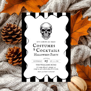 Vintage Costumes Cocktails Skull  Halloween Party Invitation