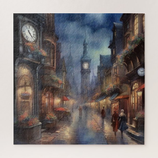 Vintage Cosy Old Town Street Puzzle (Vertical)