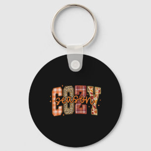 Vintage Cosy Season Fall Thanksgiving Vibes Leopar Key Ring