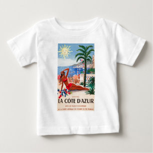 Vintage Cote D'Azur Beach Girl Baby T-Shirt