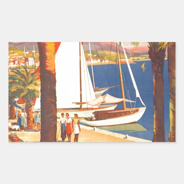 Vintage Cote D'Azur French Travel Rectangular Sticker (Front)