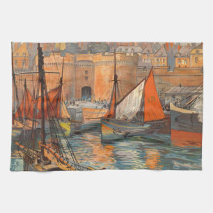 Vintage Cote d'Emeraude Saint Malo Port Tourism Tea Towel