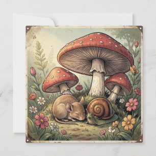 Vintage Cottage Core Mushrooms and Wildlife