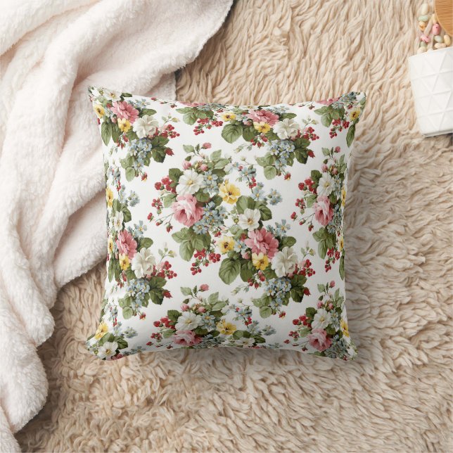 Vintage Cottage Floral Bouquet Pattern Cushion (Blanket)