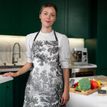 Vintage Cottage Landscape Toile-Black & White Apron<br><div class="desc">Classic vintage landscape toile de jouy pattern featuring rustic cottage and bridge in a clearing framed by a grove of trees in shades of black and grey on white background. Pattern is seamless and can be scaled up or down.</div>