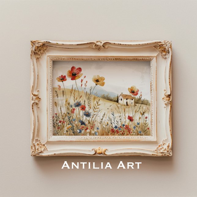 Vintage Cottage Painting Countryside Wildflowers Poster (Creator Uploaded)