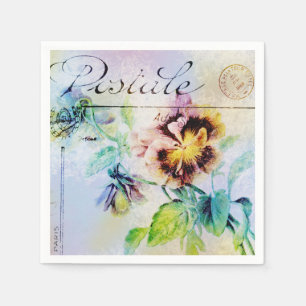 Vintage cottage pansy flower postcard napkin