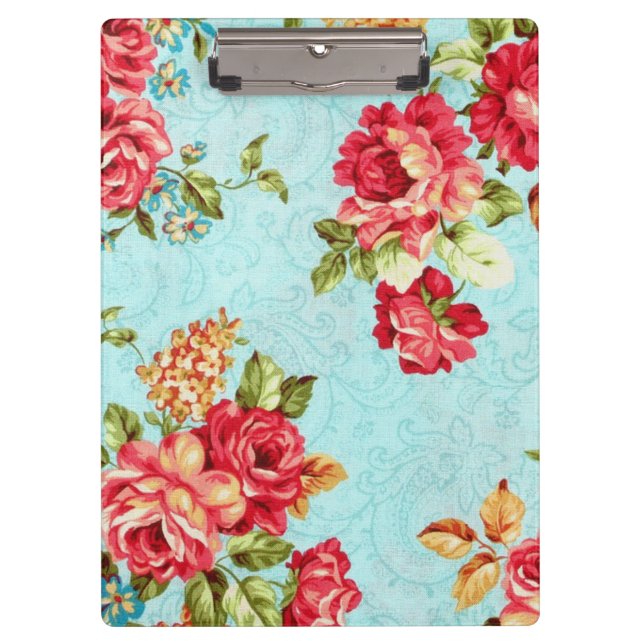 Vintage Cottage Red Rose Floral Clipboard (Front)