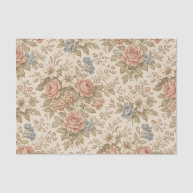 Vintage Cottage Rose Garden Pattern Tissue Paper (Front)