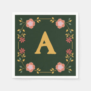 Vintage Cottage Tea Green Monogram Napkin