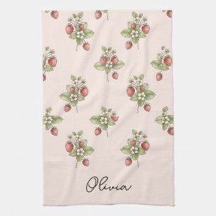 Vintage Cottagecore Aesthetic Berries and Blooms Tea Towel